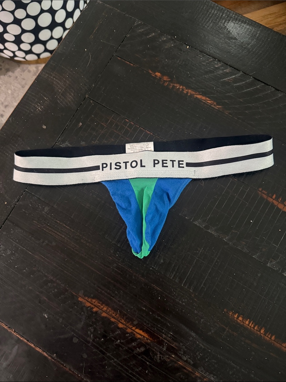 Pistol Pete Blue & Green Thong with Branded Waistband